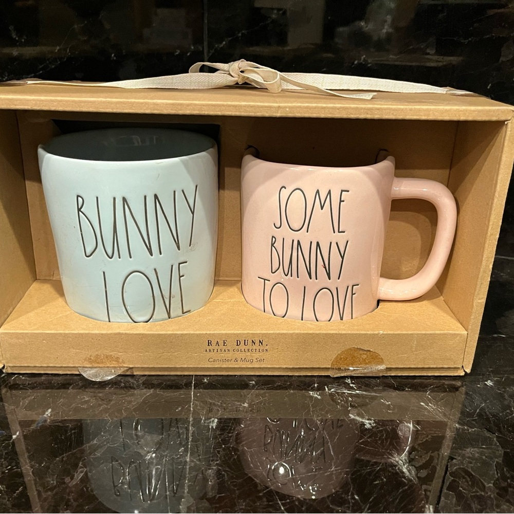 Rae Dunn Bunny Love Mug Set - Light Blue and Light Pink